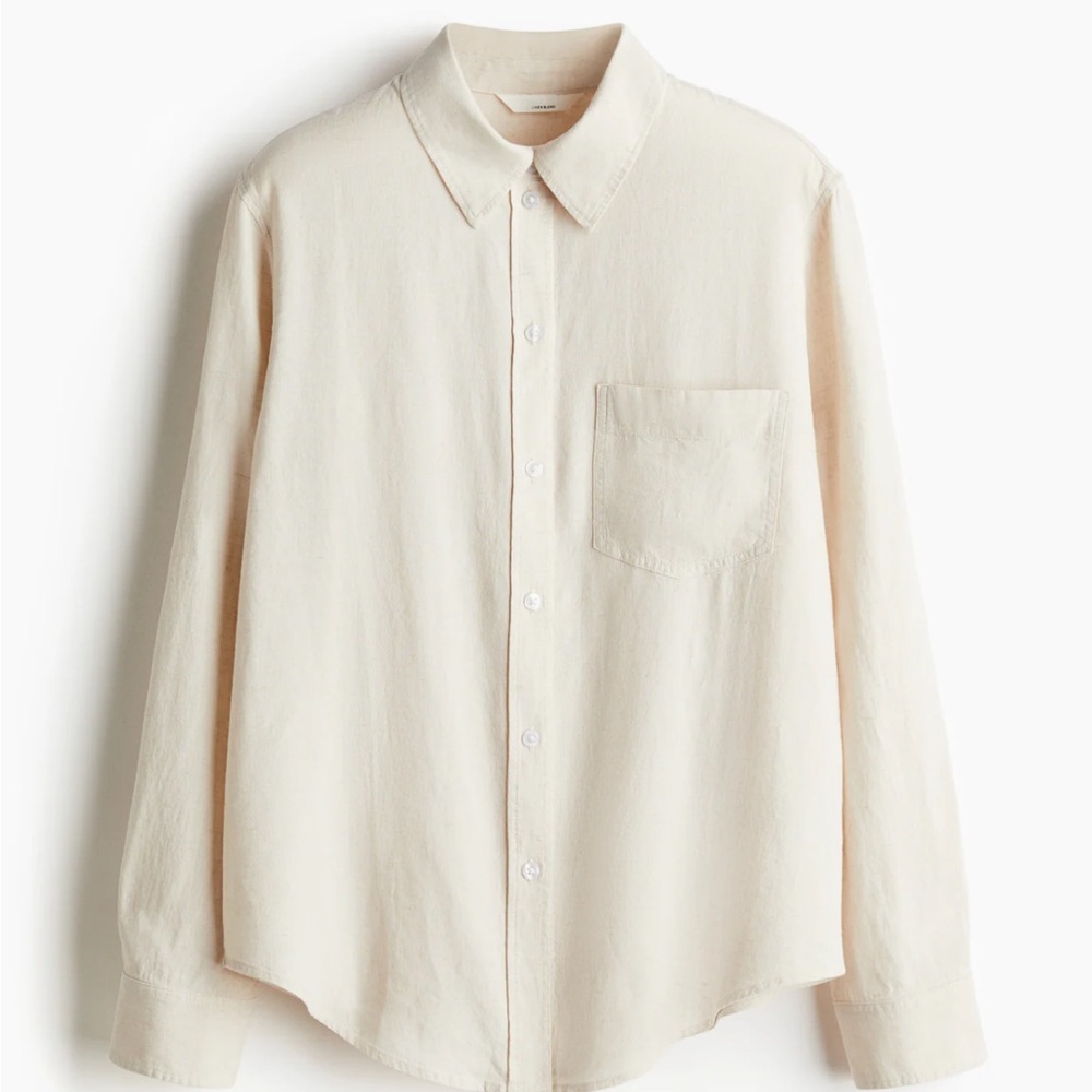H&M Off-White Button-Down Shirt with Chest Pocket